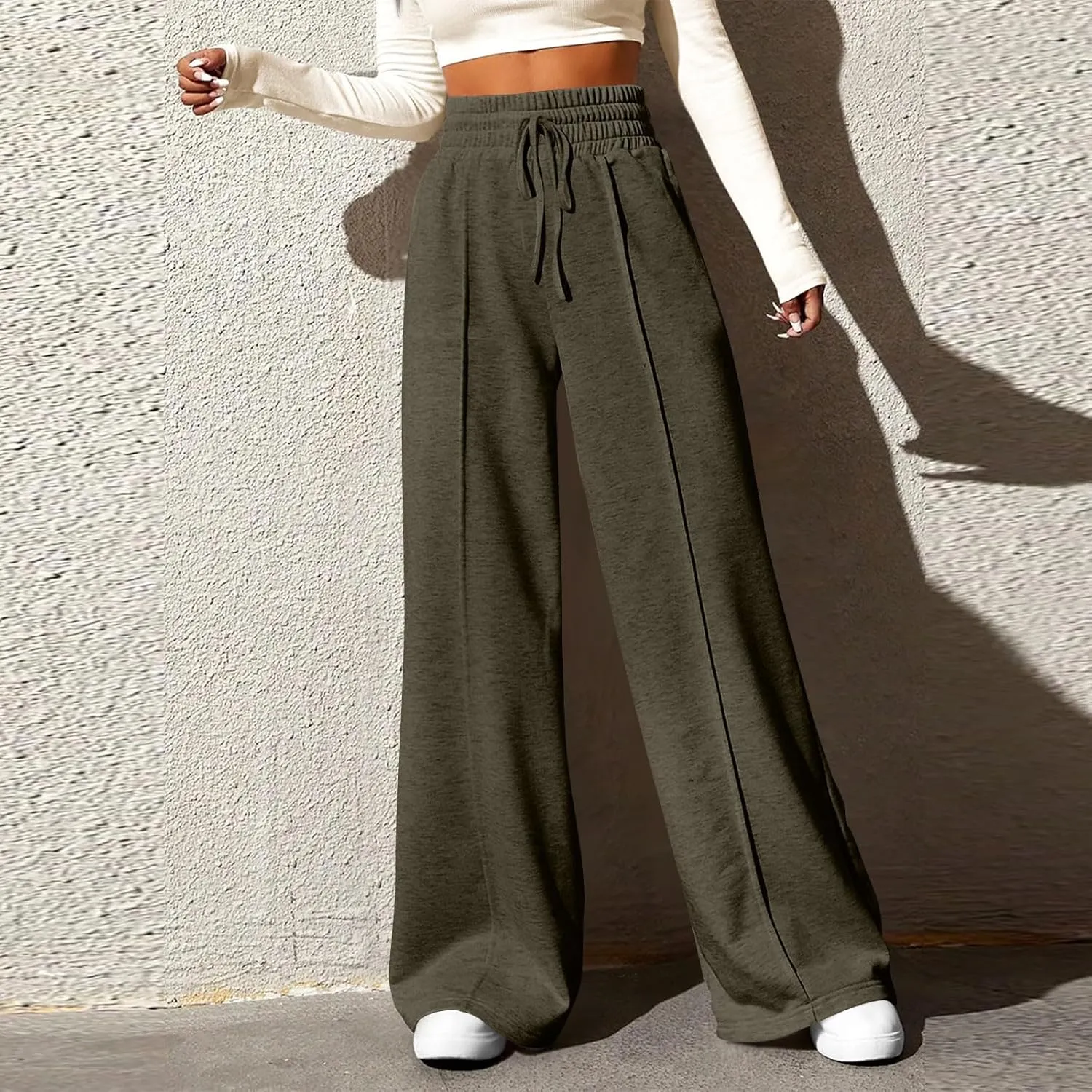 Womens High Waisted Sweatpants Trendy Workout Active Joggers Pants Baggy Lounge Bottoms Drawstring Wide Leg Pants