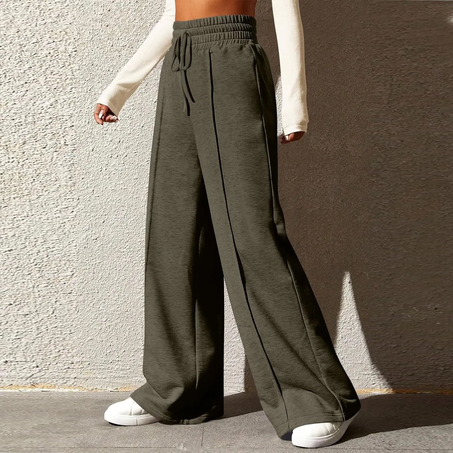 Womens High Waisted Sweatpants Trendy Workout Active Joggers Pants Baggy Lounge Bottoms Drawstring Wide Leg Pants