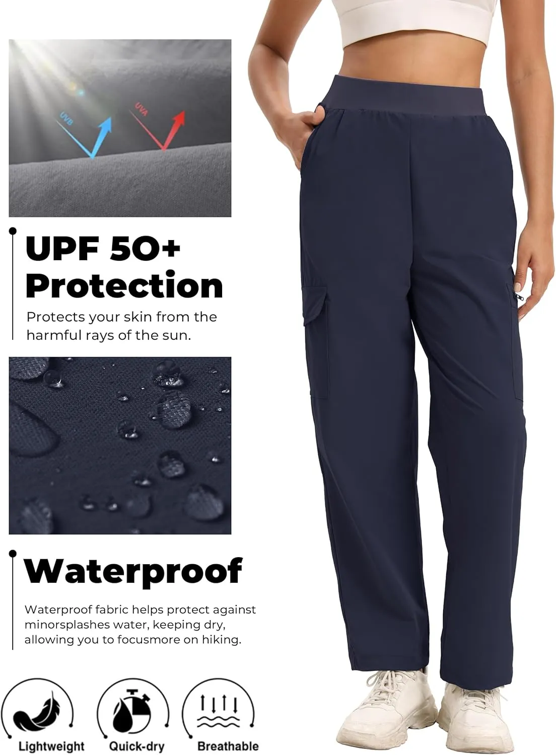 Womens Hiking Pants, Lightweight Resistant Work Pants, Women's Joggers Pants, Cargo Pants Zipper Pockets, Water Resistant