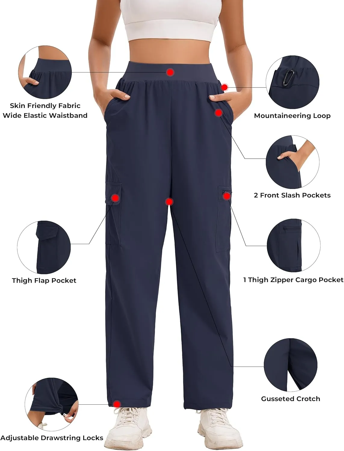 Womens Hiking Pants, Lightweight Resistant Work Pants, Women's Joggers Pants, Cargo Pants Zipper Pockets, Water Resistant