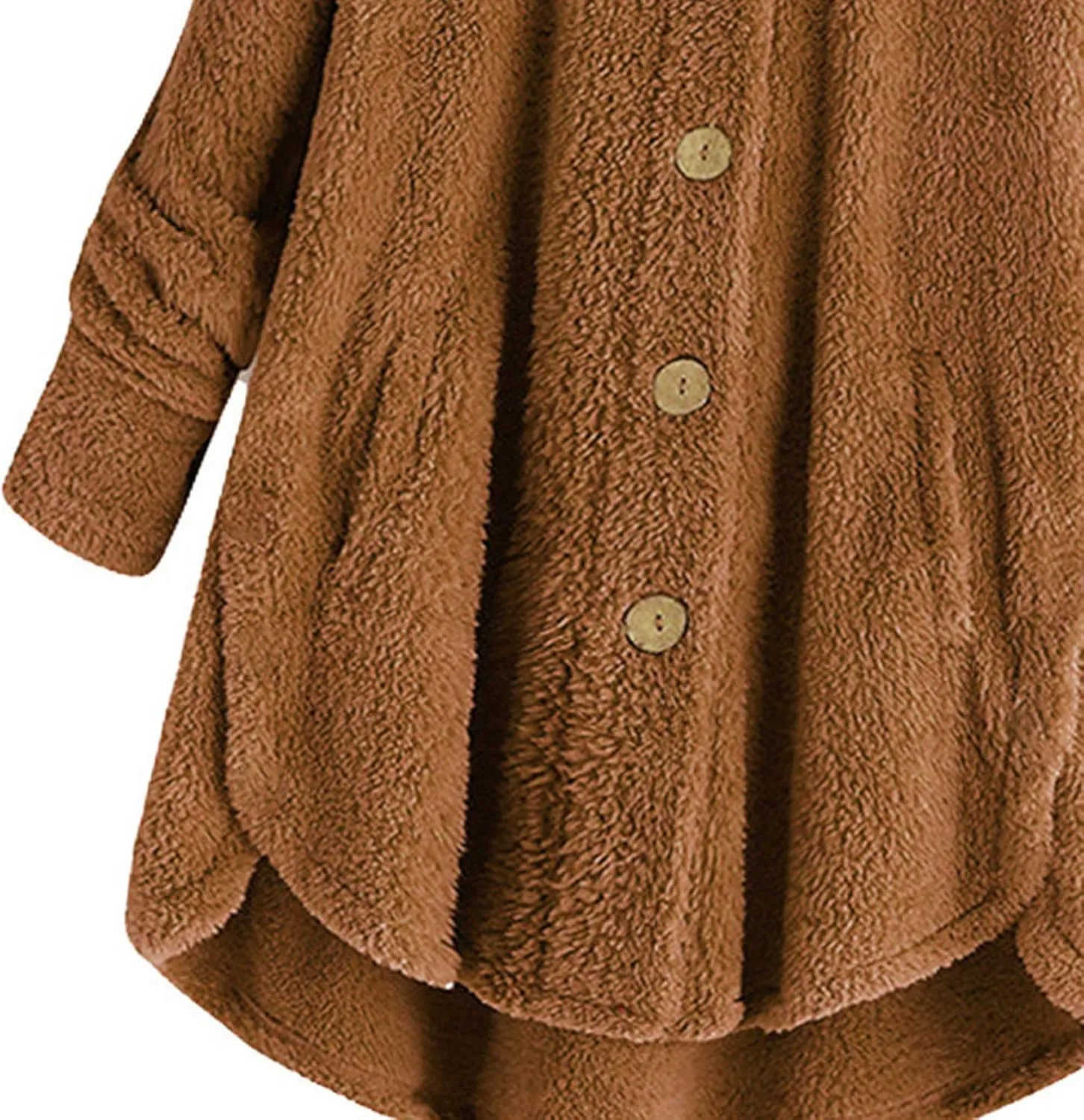 Women's Hooded Cardigan Fuzzy Plush Winter Warm Open Front Button Down Jacket Fleece Sherpa Coat Outwear Coat