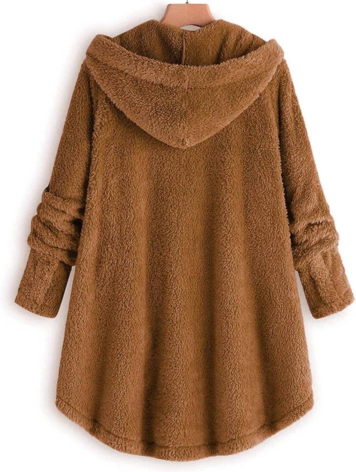 Women's Hooded Cardigan Fuzzy Plush Winter Warm Open Front Button Down Jacket Fleece Sherpa Coat Outwear Coat
