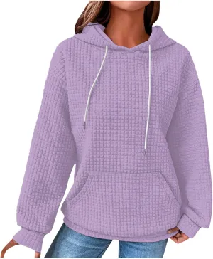 Womens Hoodies Long Sleeve Solid Drawstring Hoodie Sweatshirts For Women Casual Pullover With Pockets Tops 2024