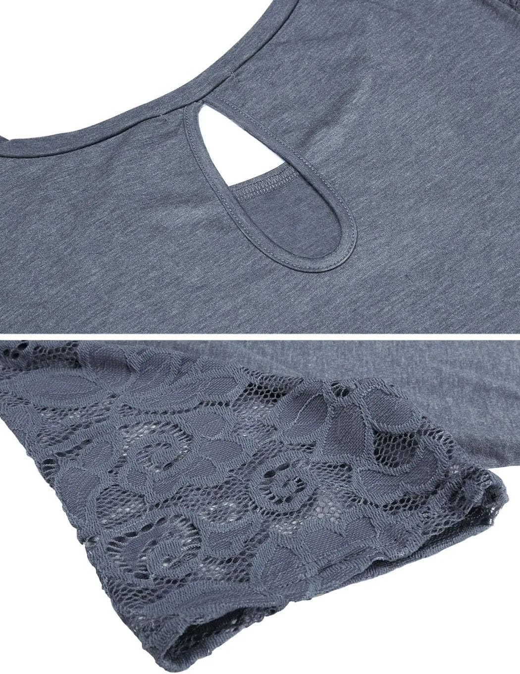 Women's Lace Short Sleeve Round Neck T-Shirt Casual Blouse Tunics Tops