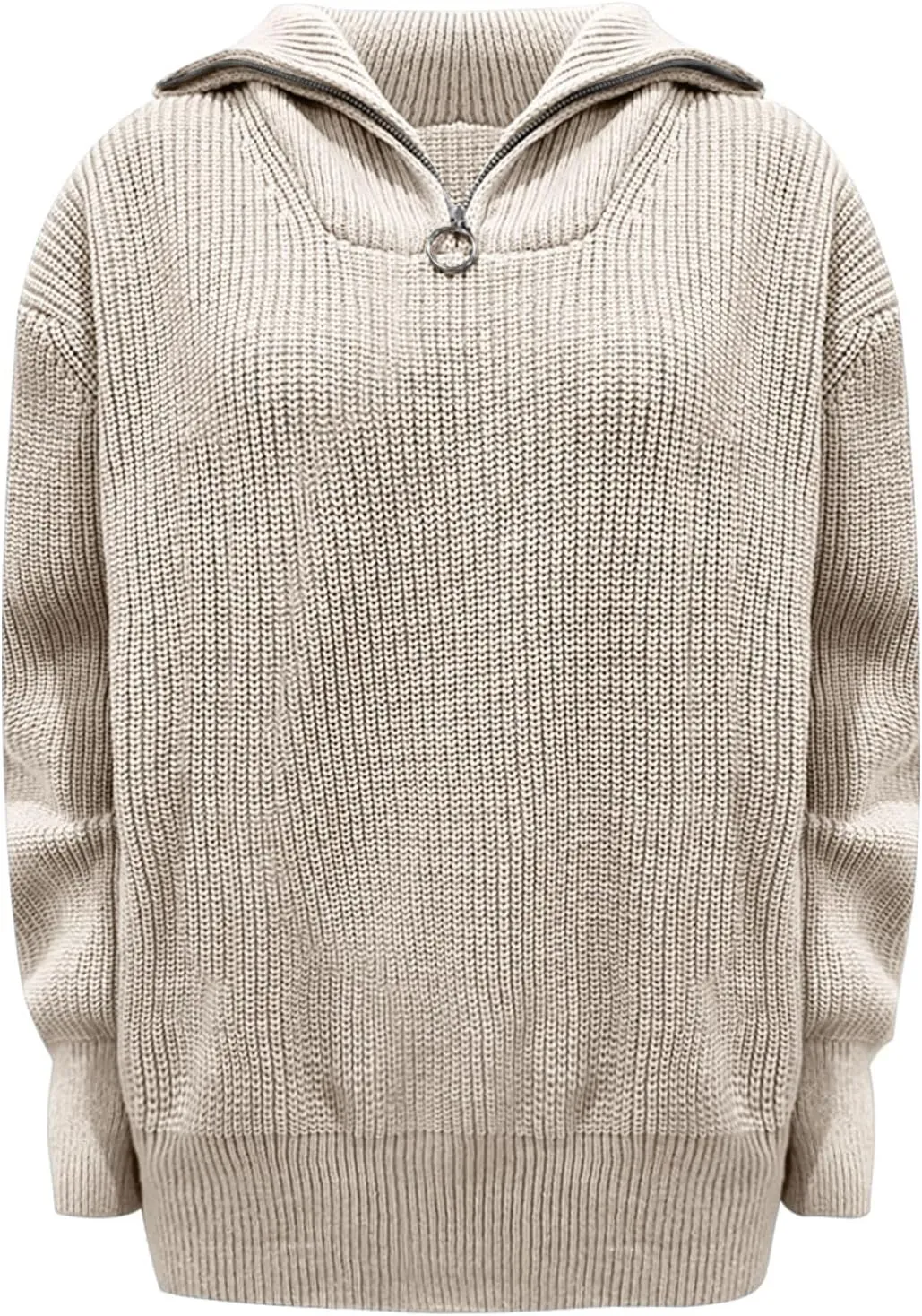 Women's Lapel Neck Knitted Pullover Tops Half Zipper Sweater Jumpers Drop Shoulder Oversized Teen Girls Sweatshirt