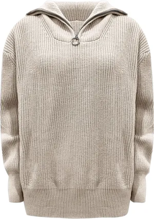 Women's Lapel Neck Knitted Pullover Tops Half Zipper Sweater Jumpers Drop Shoulder Oversized Teen Girls Sweatshirt