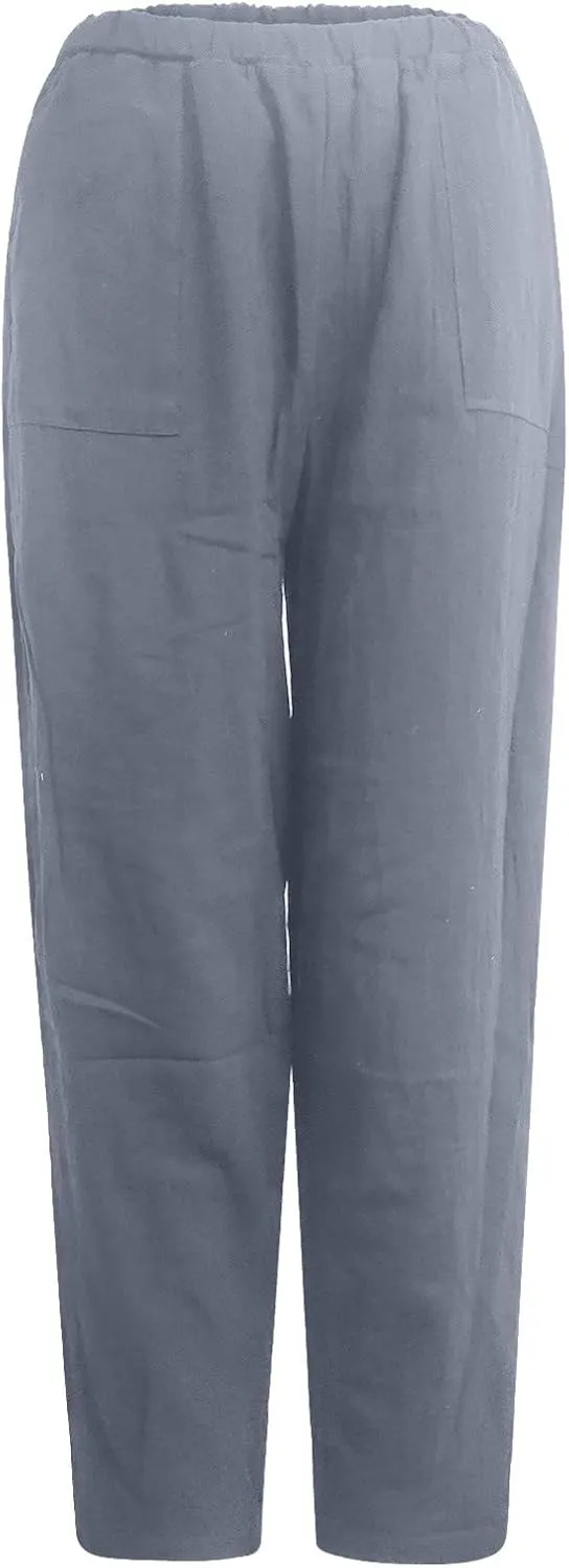 Womens Linen Pants Lounge Pants with Pockets Harem Pants Summer Casual Pants Beach Vacation Pants Plus Size Trousers
