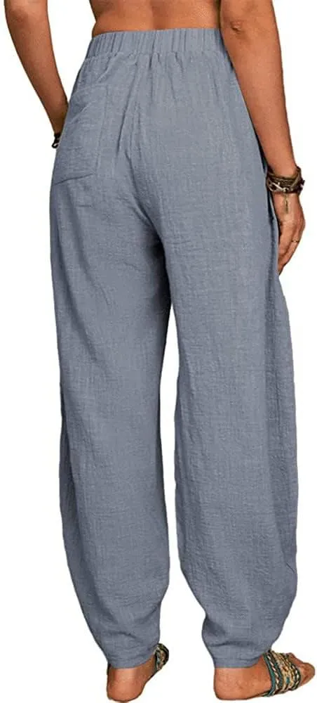 Womens Linen Pants Lounge Pants with Pockets Harem Pants Summer Casual Pants Beach Vacation Pants Plus Size Trousers