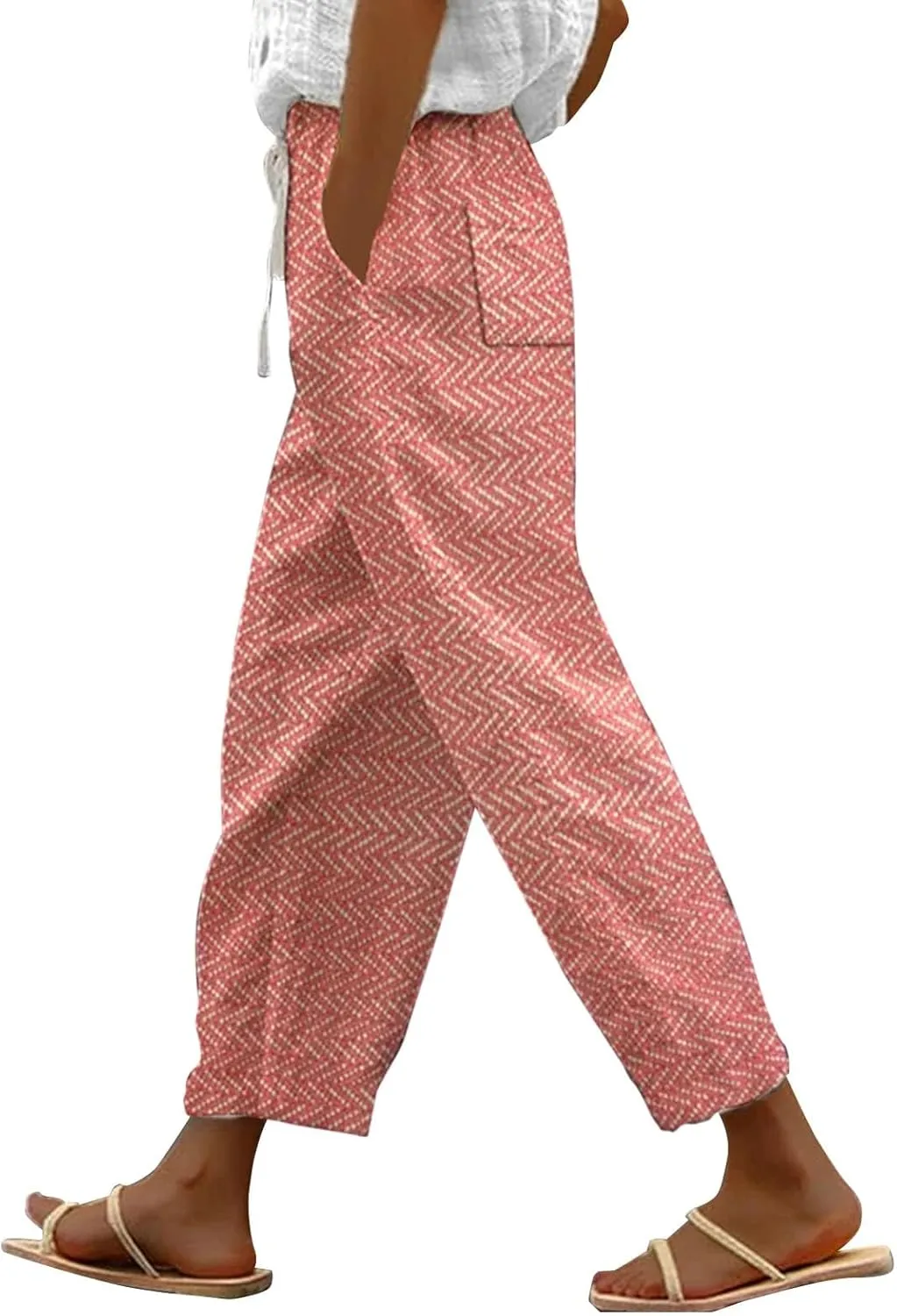 Womens Linen Pants with Pockets Casual Pants Elastic Waist Loose Women Capri Pants for Lightweight Pants Pants for