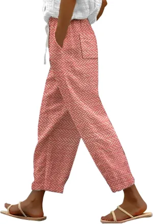 Womens Linen Pants with Pockets Casual Pants Elastic Waist Loose Women Capri Pants for Lightweight Pants Pants for