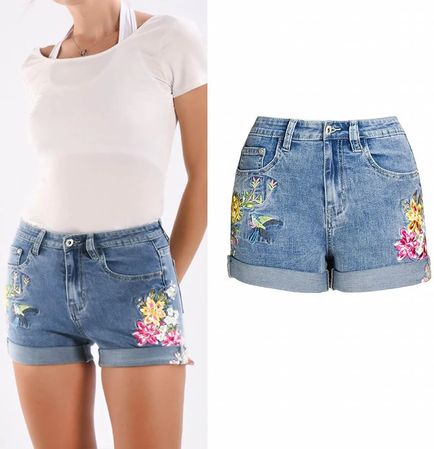 Womens Low Rise Blue Jean Shorts Lightweight Trendy Ripped Distressed Denim Short Pants Elastic Waist Comfy Shorts