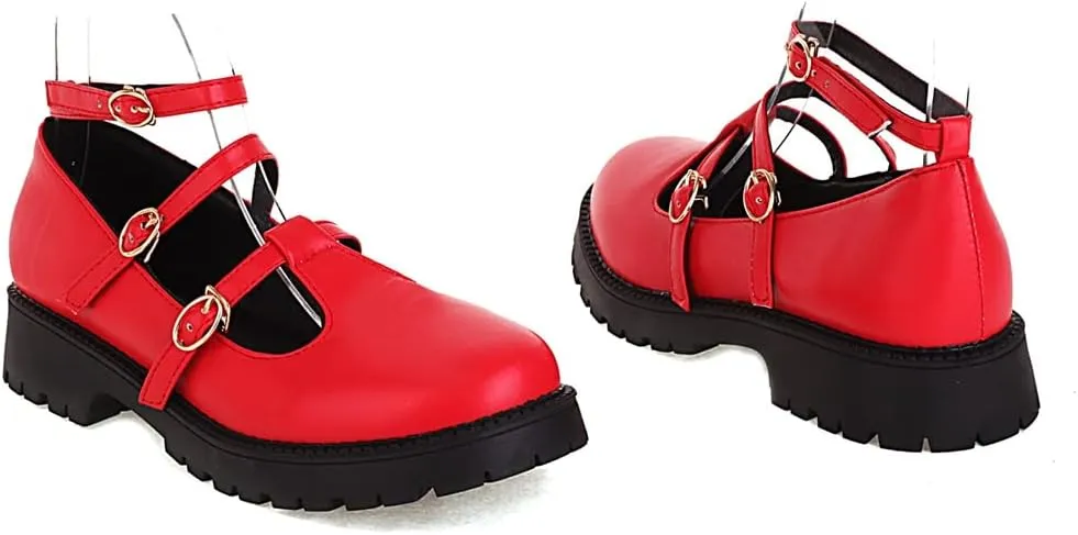 Women's Mary Jane Flats Oxford Shoes Vintage Round Toe Buckle T-Strap Low Heel Girls Oxfords Dress Shoe