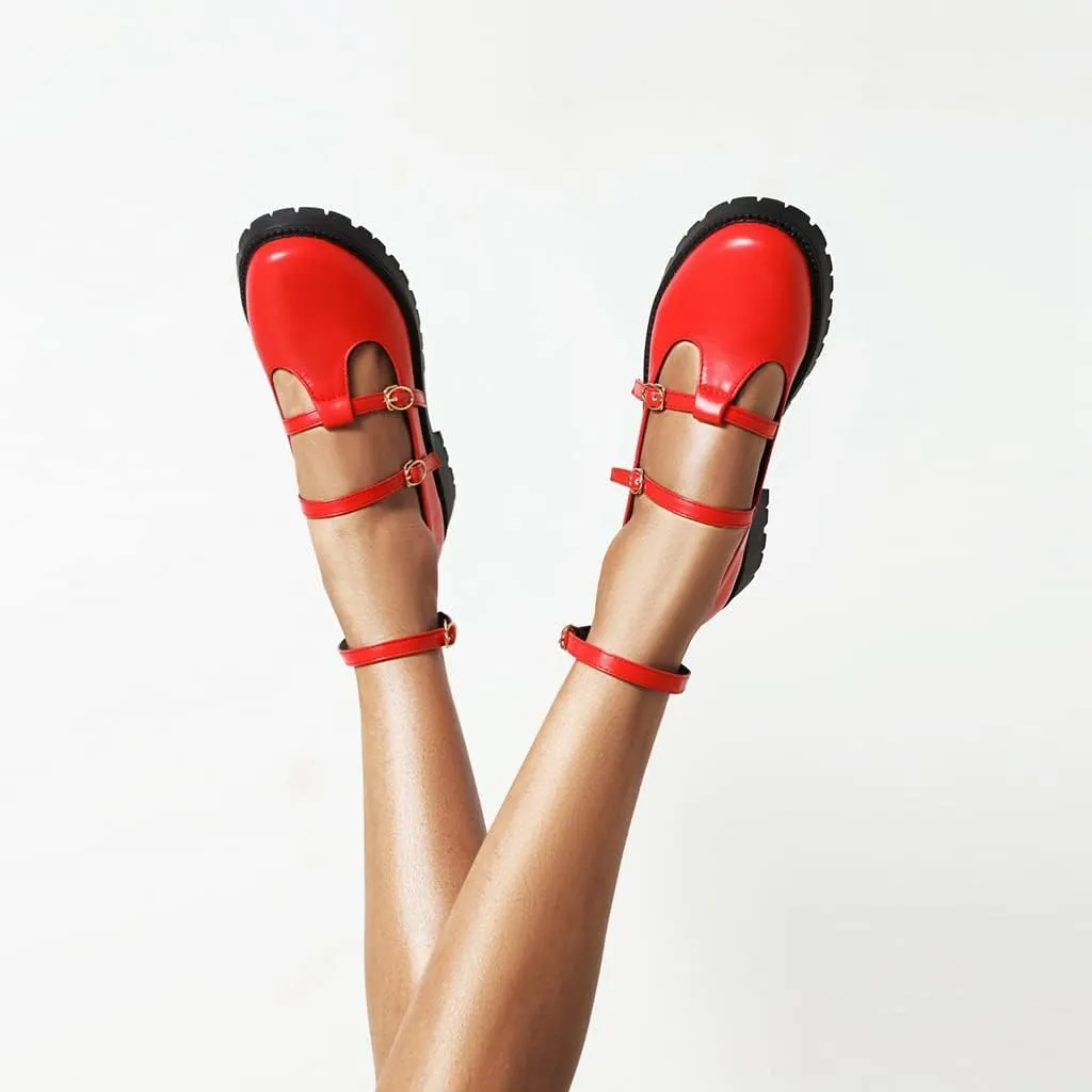 Women's Mary Jane Flats Oxford Shoes Vintage Round Toe Buckle T-Strap Low Heel Girls Oxfords Dress Shoe