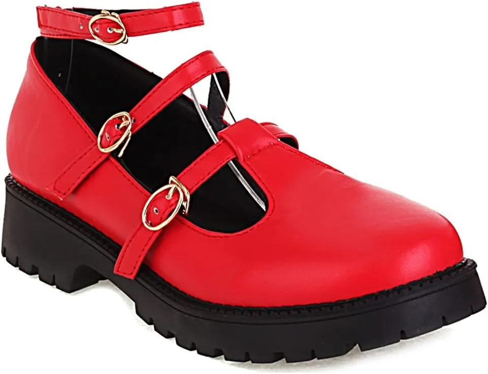 Women's Mary Jane Flats Oxford Shoes Vintage Round Toe Buckle T-Strap Low Heel Girls Oxfords Dress Shoe