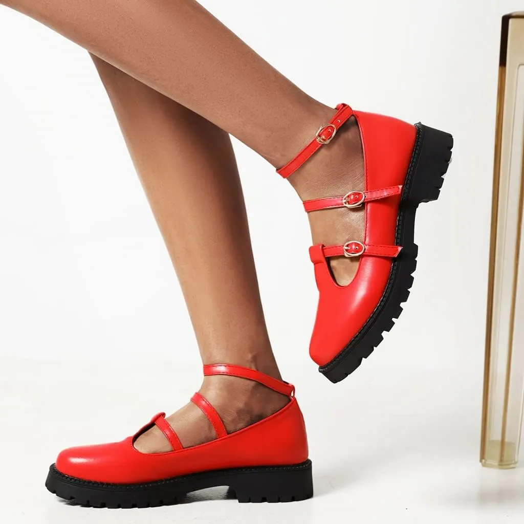 Women's Mary Jane Flats Oxford Shoes Vintage Round Toe Buckle T-Strap Low Heel Girls Oxfords Dress Shoe