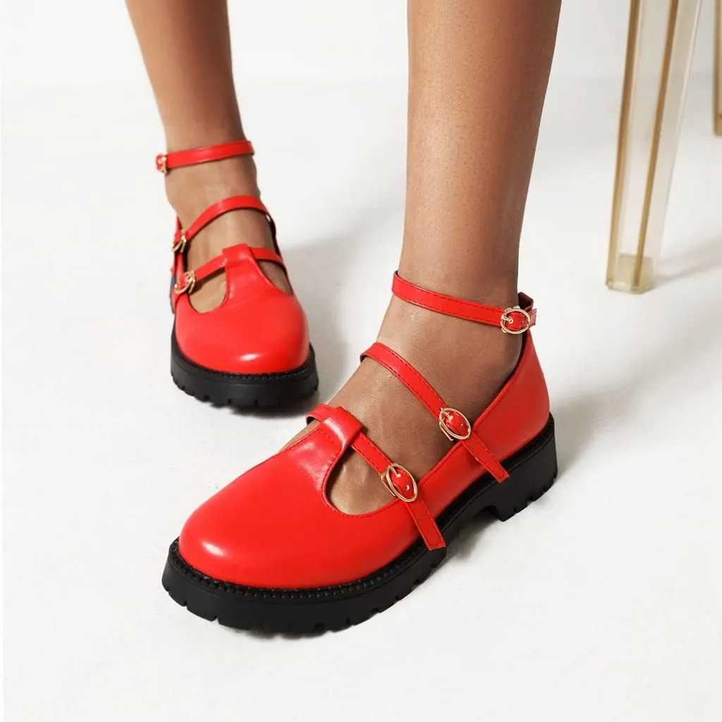 Women's Mary Jane Flats Oxford Shoes Vintage Round Toe Buckle T-Strap Low Heel Girls Oxfords Dress Shoe