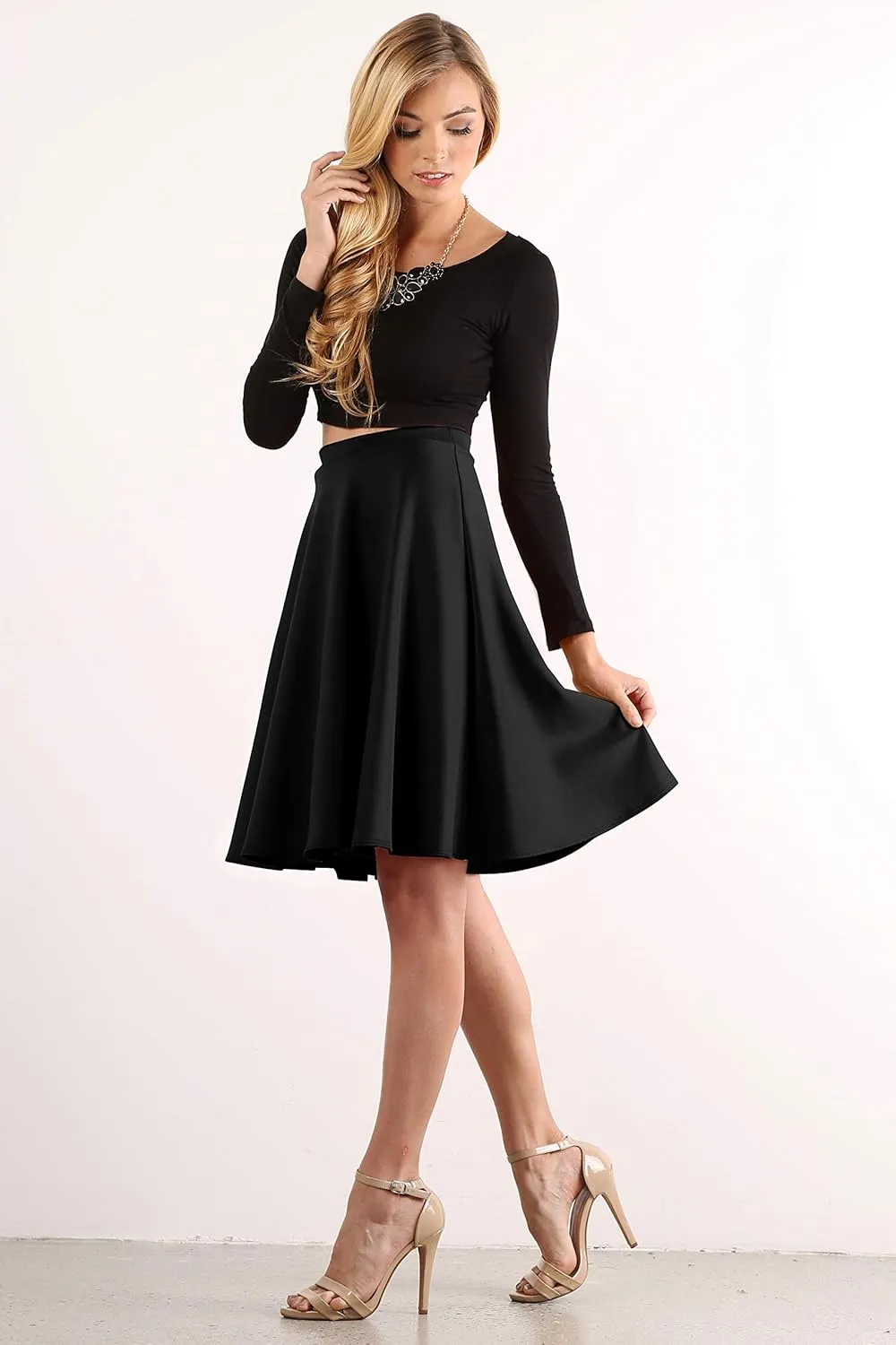 Women's Midi Skirt Flared Stretch Skirt for Women Reg & Plus Size. Casual A line, Basic Everyday Wear, Formal Office