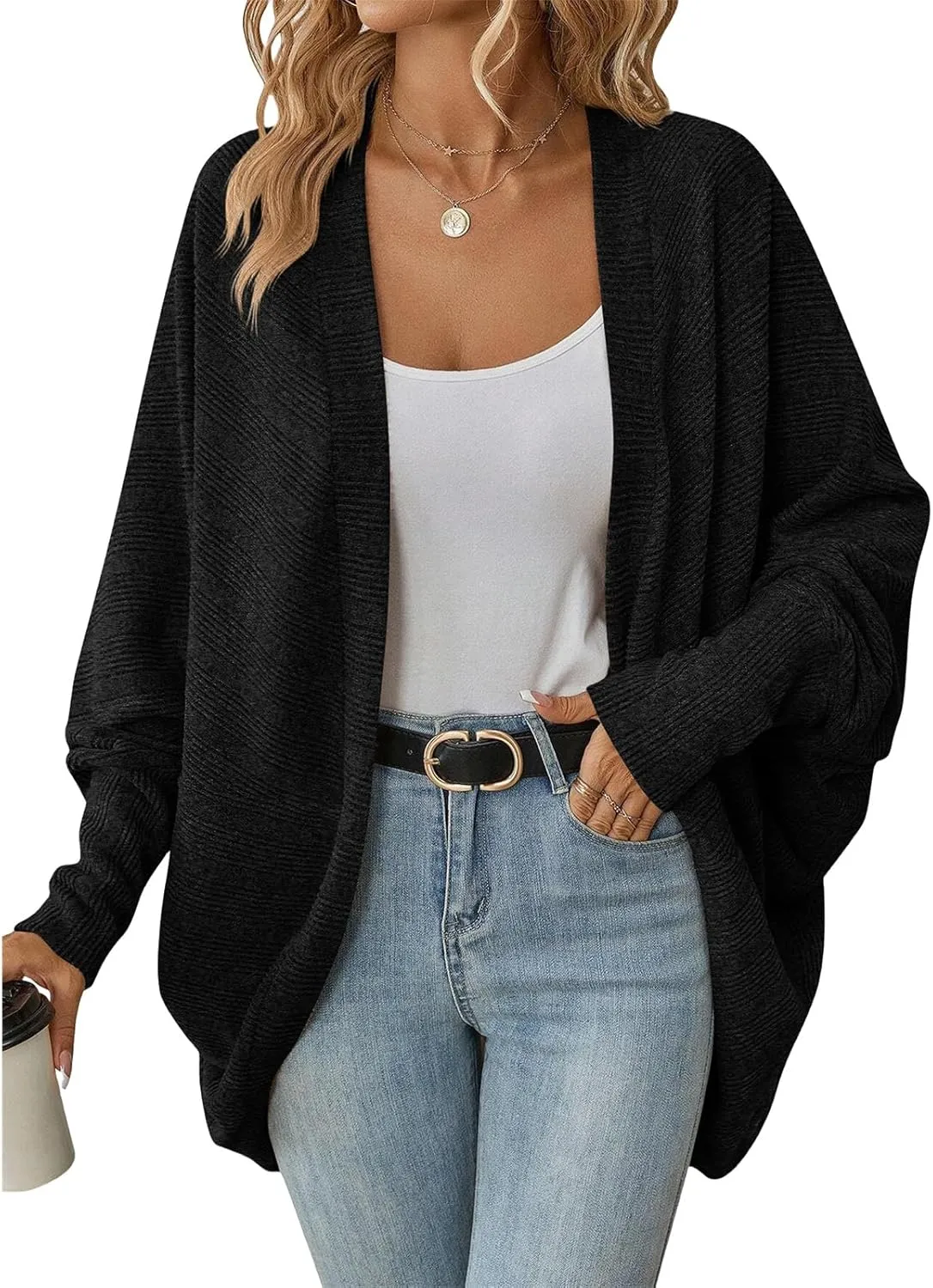 Womens Oversized Cardigans Soft Knit Cardigan Sweater with Pockets Casual Solid Color Soft Sweater Tops