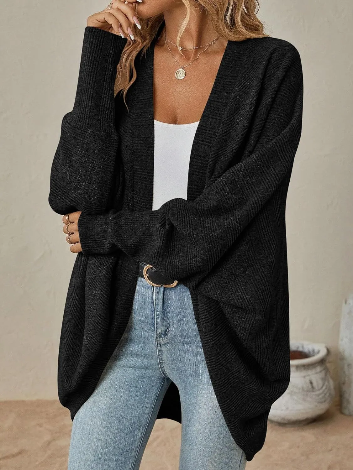 Womens Oversized Cardigans Soft Knit Cardigan Sweater with Pockets Casual Solid Color Soft Sweater Tops