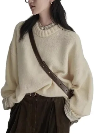 Women's Oversized Sweaters Cottagecore Crewneck Pullover Fall Thick Sweaters Japanese Vintgage Grandpa Sweater