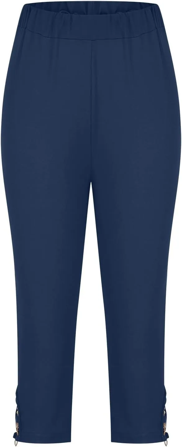 Women's Pants 3/4 Length Elastic Stretch Pants Sweatpants Comfy Casual Leggings High Waisted Running Trousers