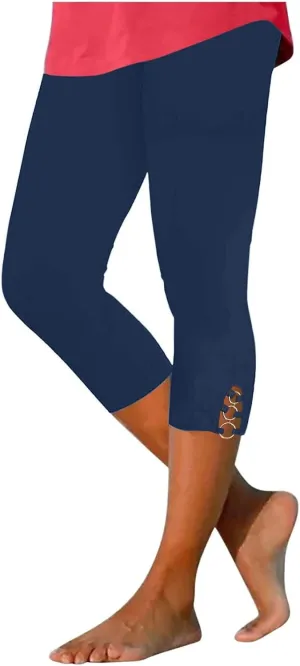 Women's Pants 3/4 Length Elastic Stretch Pants Sweatpants Comfy Casual Leggings High Waisted Running Trousers