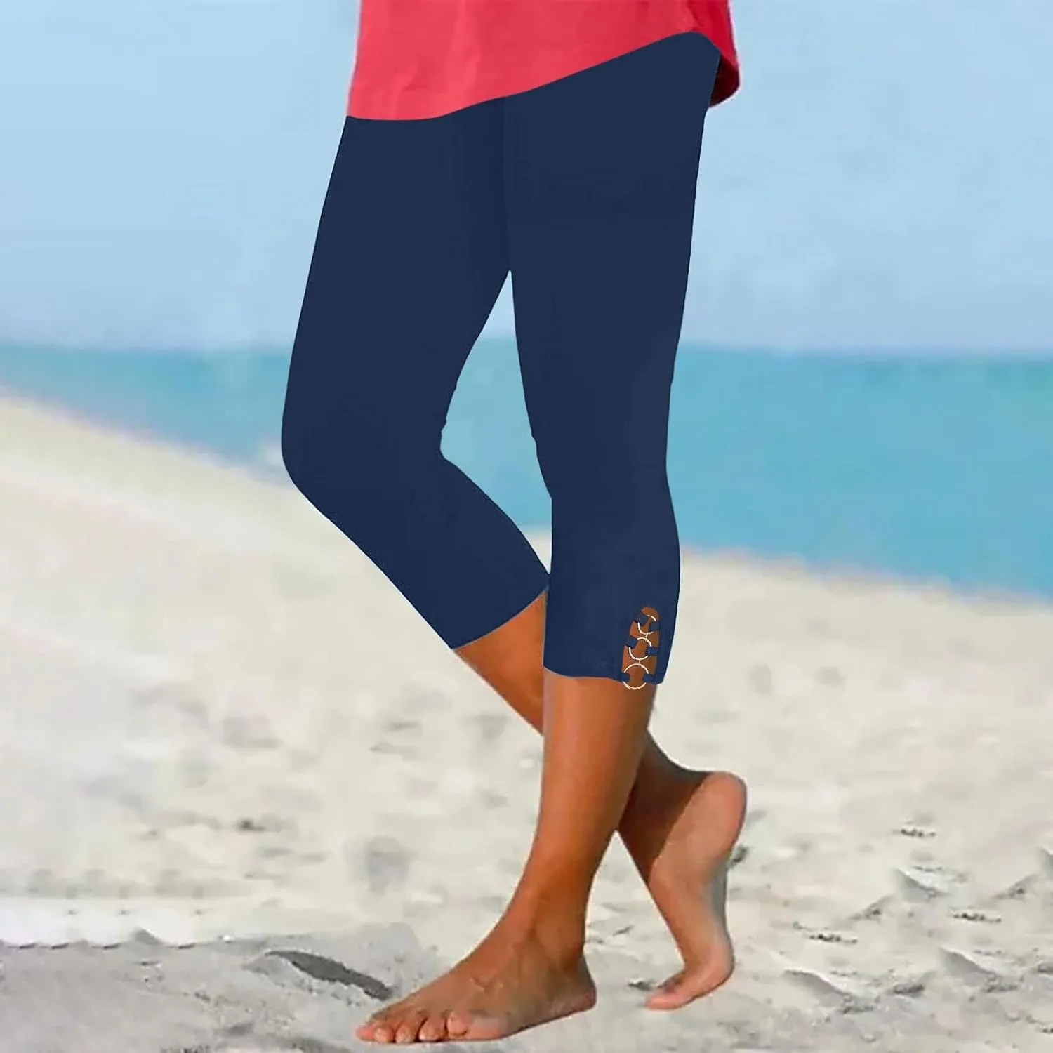 Women's Pants 3/4 Length Elastic Stretch Pants Sweatpants Comfy Casual Leggings High Waisted Running Trousers