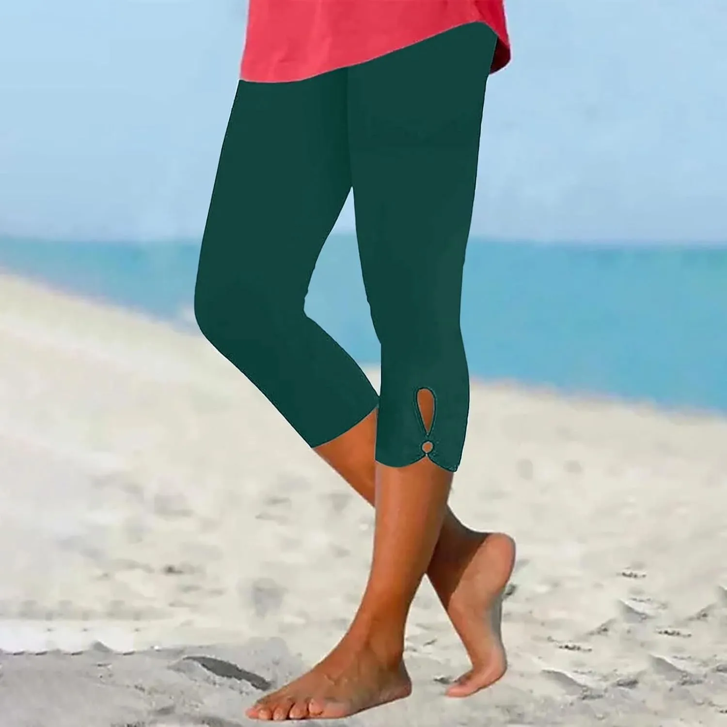 Women's Pants Stretch Elastic Summer Sweatpants Leggings High Waisted Yoga Trousers Casual 3/4 Length Pants