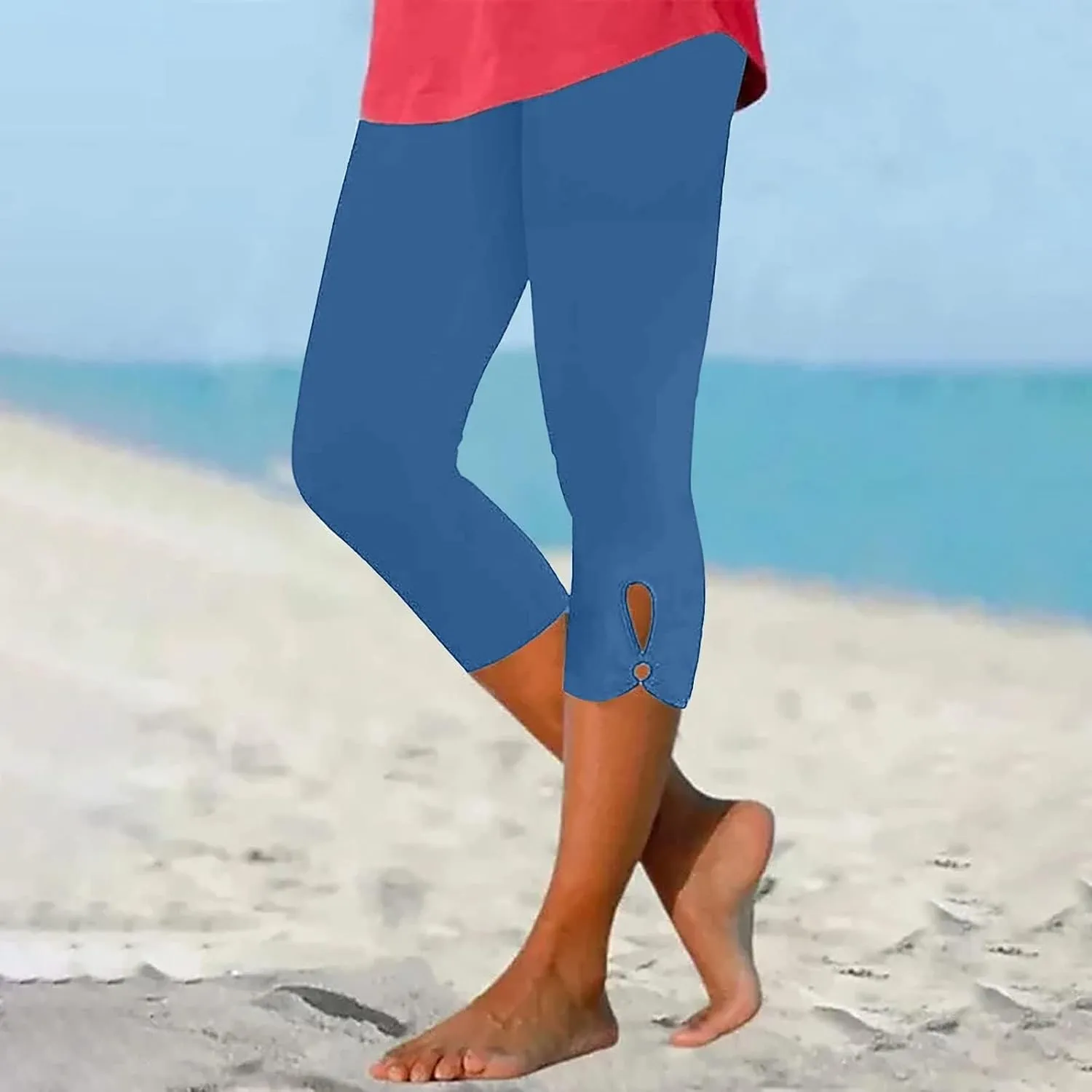 Women's Pants Stretch Elastic Summer Sweatpants Leggings High Waisted Yoga Trousers Casual 3/4 Length Pants