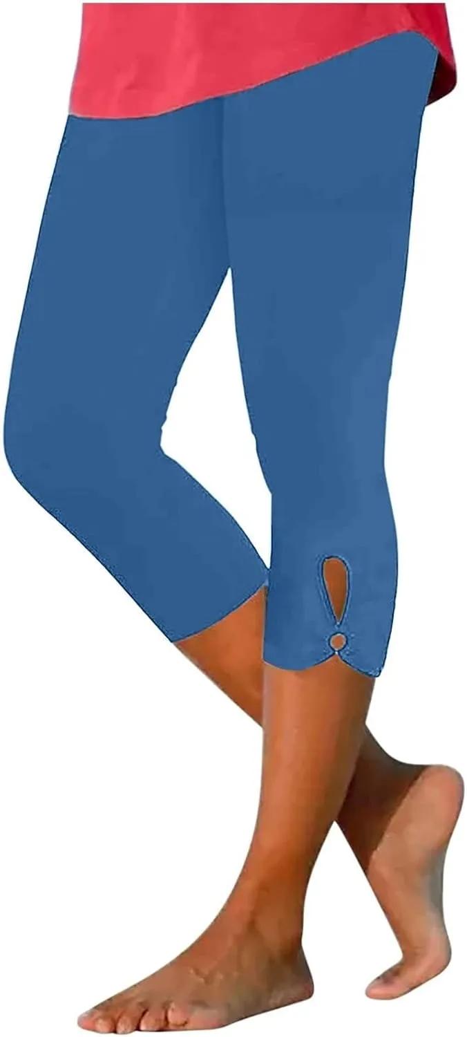 Women's Pants Stretch Elastic Summer Sweatpants Leggings High Waisted Yoga Trousers Casual 3/4 Length Pants