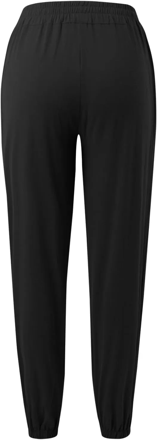 Womens Petite Pants Summer Elastic High Waist Lounge Pants Solid Color Baggy Lightweight Comfort Trendy Trousers with Pocket