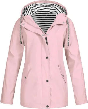 Womens Rain Jacket with Hood Raincoat Windbreaker Waterproof Long Hooded Trench Coats Spring Jackets for Women