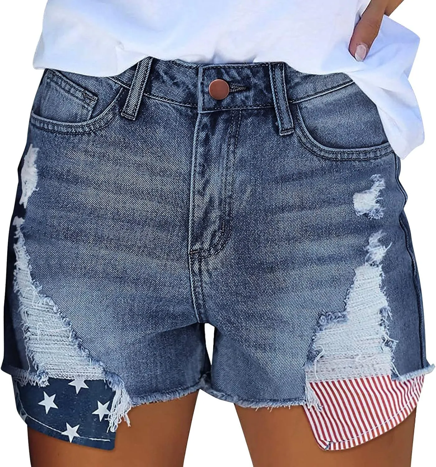 Women's Ripped Denim Shorts High Waist Distressed Jean Shorts Casual Outdoor Sexy Rolled Short Jeans with Pockets