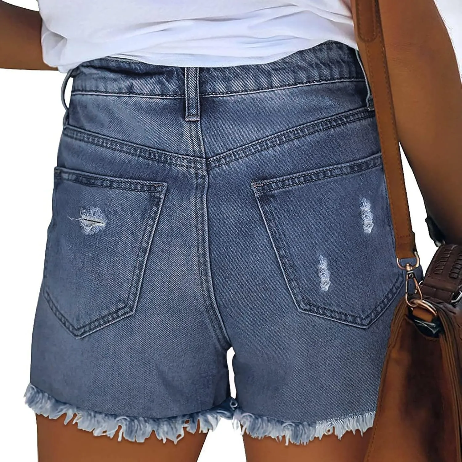Women's Ripped Denim Shorts High Waist Distressed Jean Shorts Casual Outdoor Sexy Rolled Short Jeans with Pockets