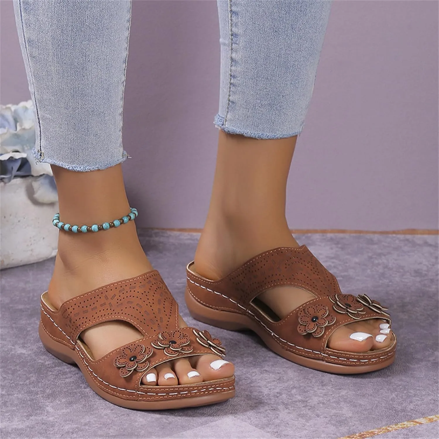 Womens Sandals Comfortable Support Walking Flip Flops Orthopedic Slippers Dressy Summer Orthotic Slides Beach Shoes 2024