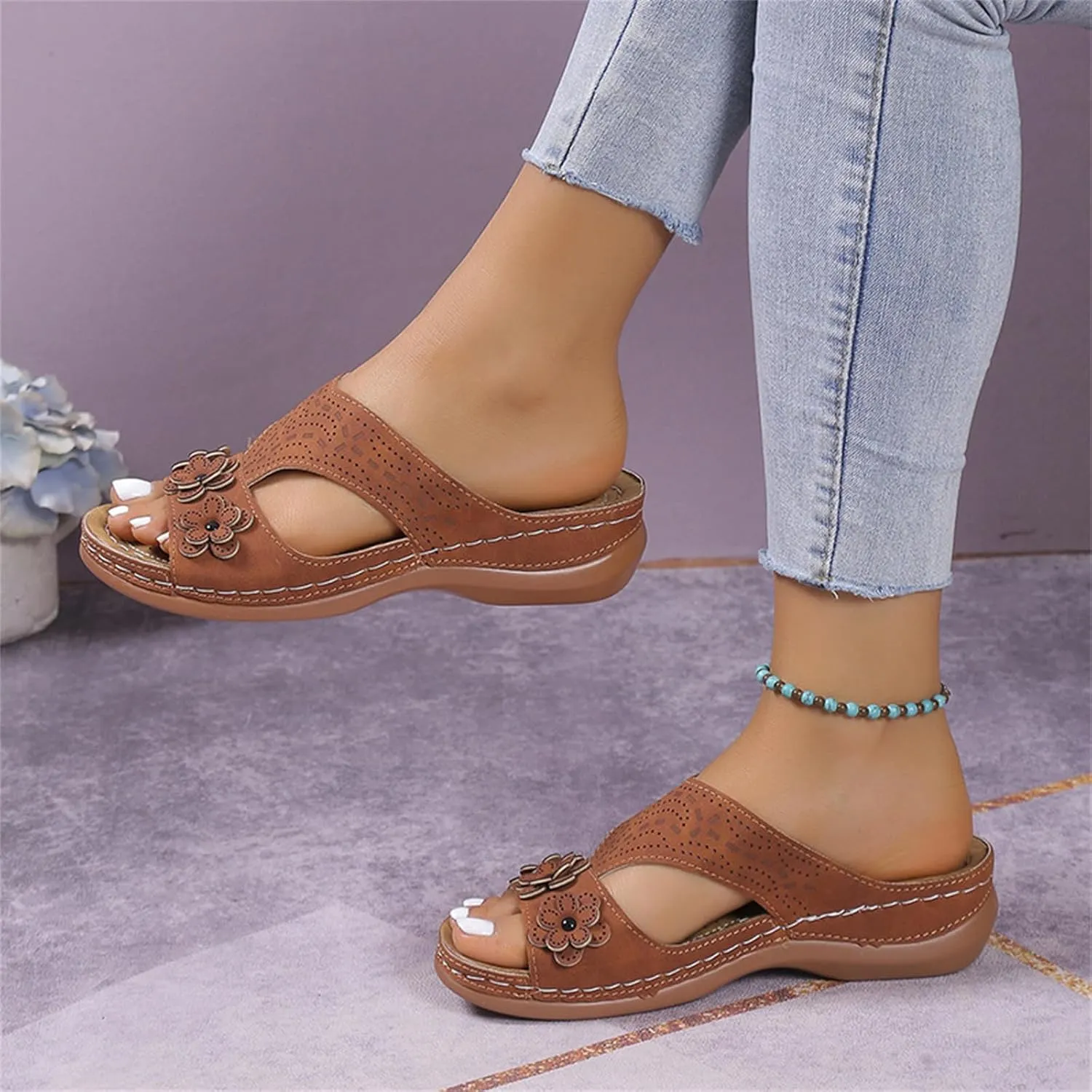Womens Sandals Comfortable Support Walking Flip Flops Orthopedic Slippers Dressy Summer Orthotic Slides Beach Shoes 2024