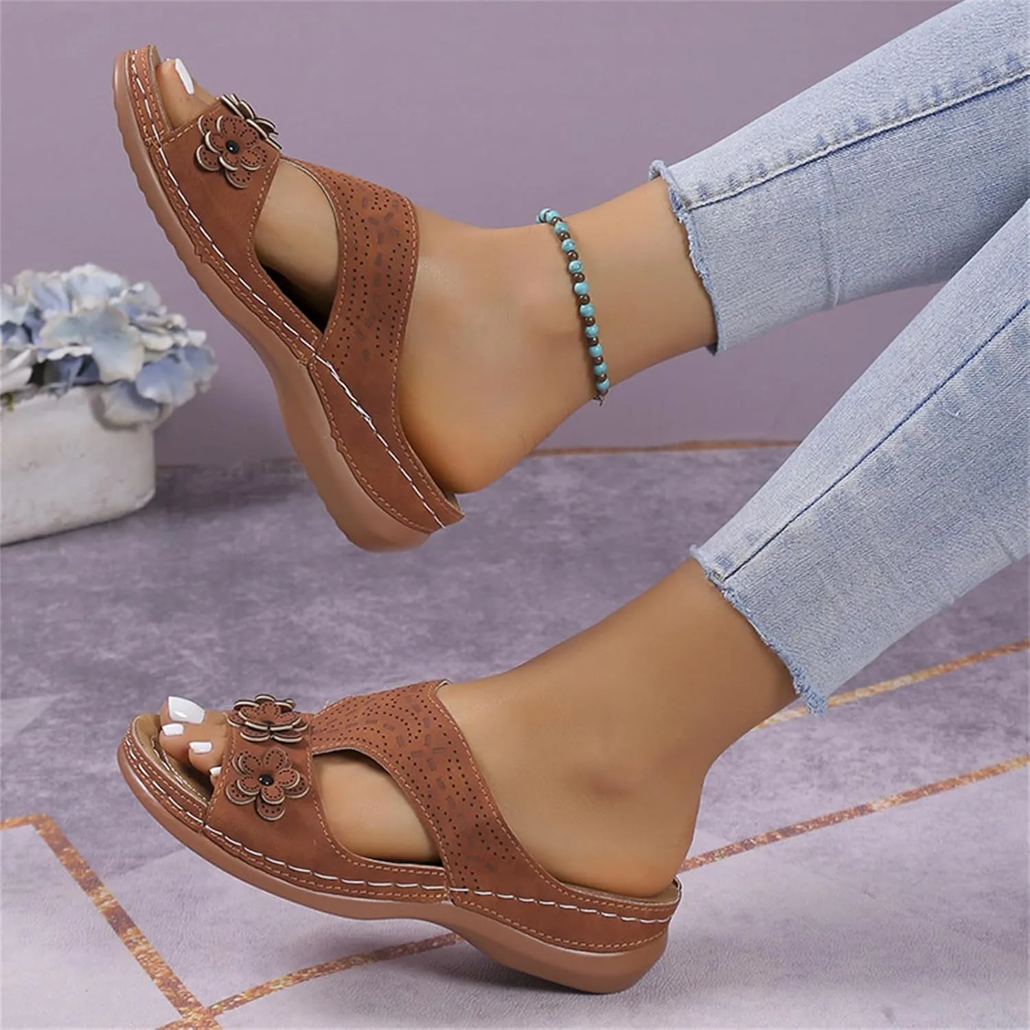 Womens Sandals Comfortable Support Walking Flip Flops Orthopedic Slippers Dressy Summer Orthotic Slides Beach Shoes 2024