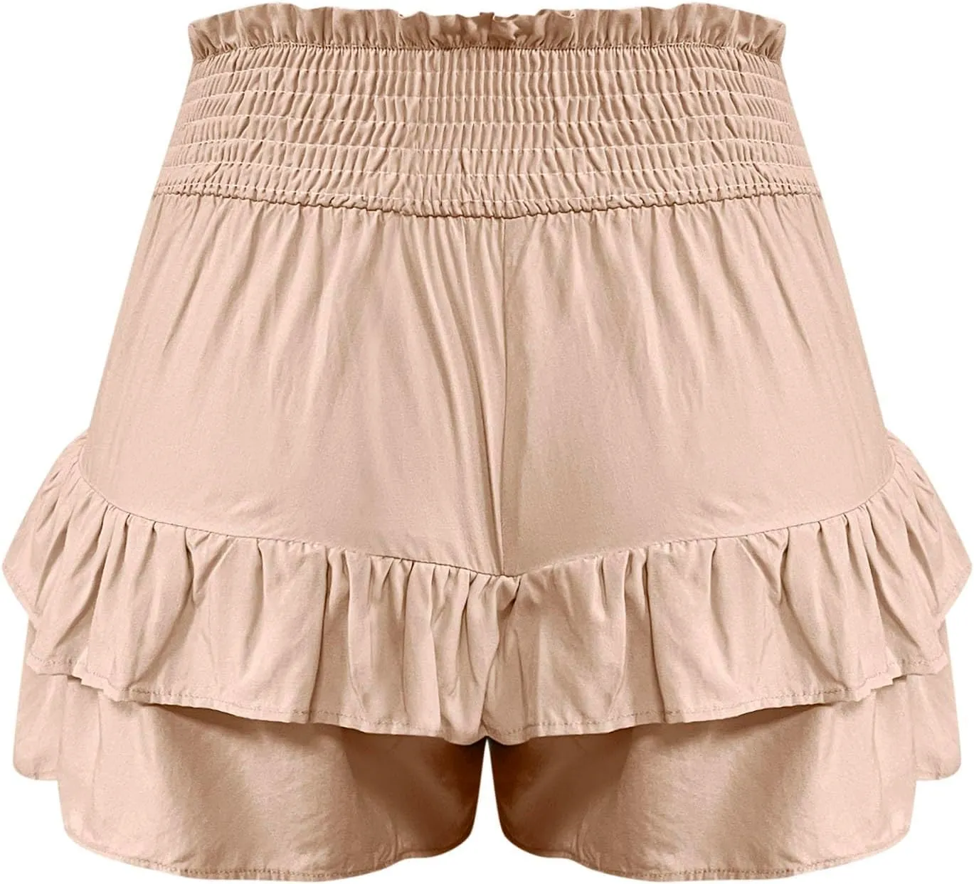 Womens Smocked Ruffle Shorts Elastic High Waisted Pleated Hem Summer Shorts Flowy Beach Vacation Skorts