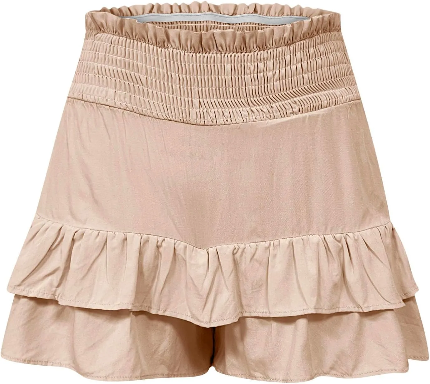 Womens Smocked Ruffle Shorts Elastic High Waisted Pleated Hem Summer Shorts Flowy Beach Vacation Skorts