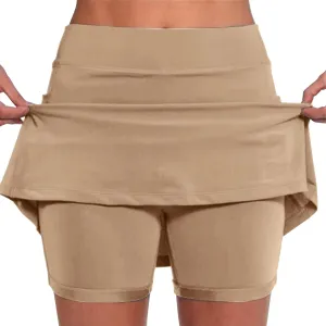 Womens Solid Sports Culottes High Waisted Skinny Stretchy Yoga Pantskirt Lightweight Comfort Double Safety Tennis Pants 2024