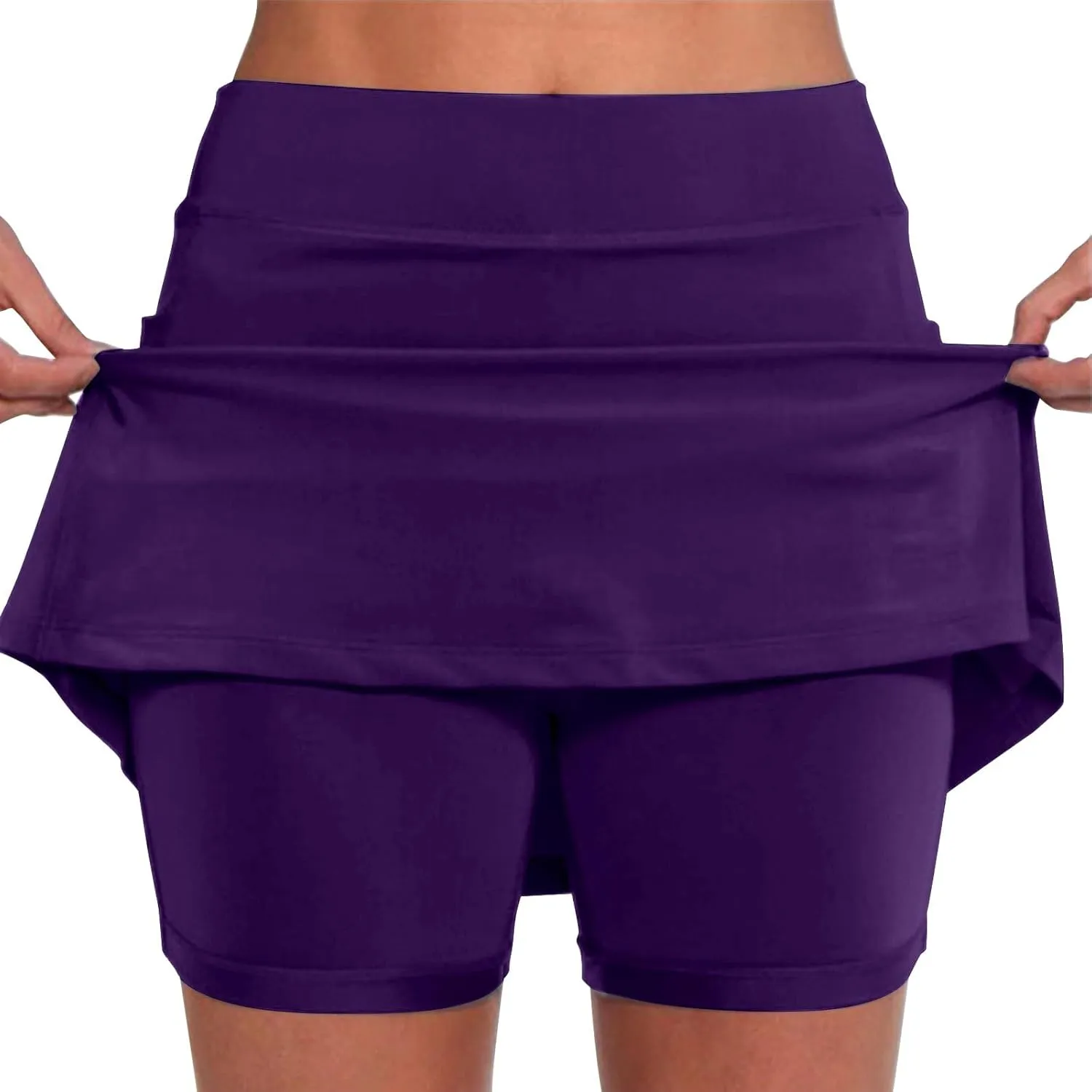 Womens Solid Sports Culottes High Waisted Skinny Stretchy Yoga Pantskirt Lightweight Comfort Double Safety Tennis Pants 2024