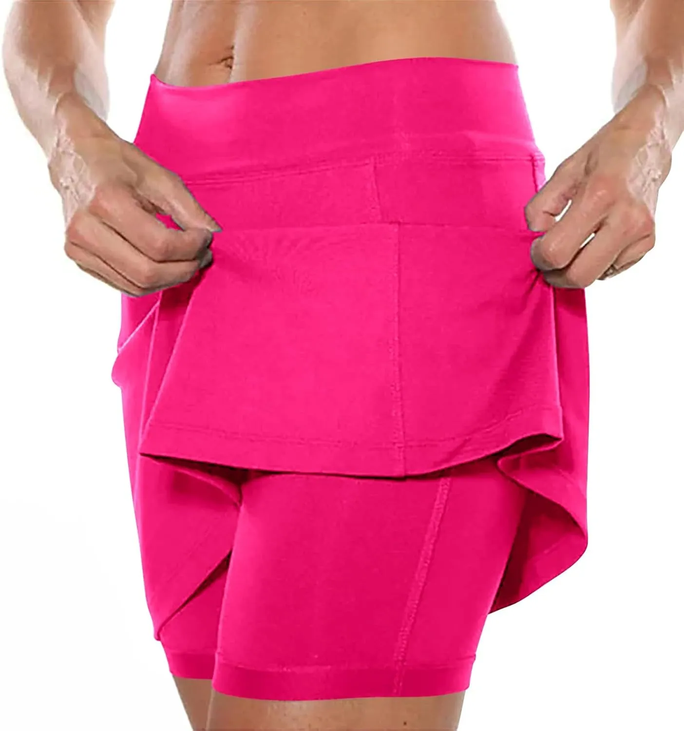 Womens Solid Sports Culottes High Waisted Skinny Stretchy Yoga Pantskirt Lightweight Comfort Double Safety Tennis Pants 2024