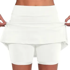 Womens Solid Sports Culottes High Waisted Skinny Stretchy Yoga Pantskirt Lightweight Comfort Double Safety Tennis Pants 2024