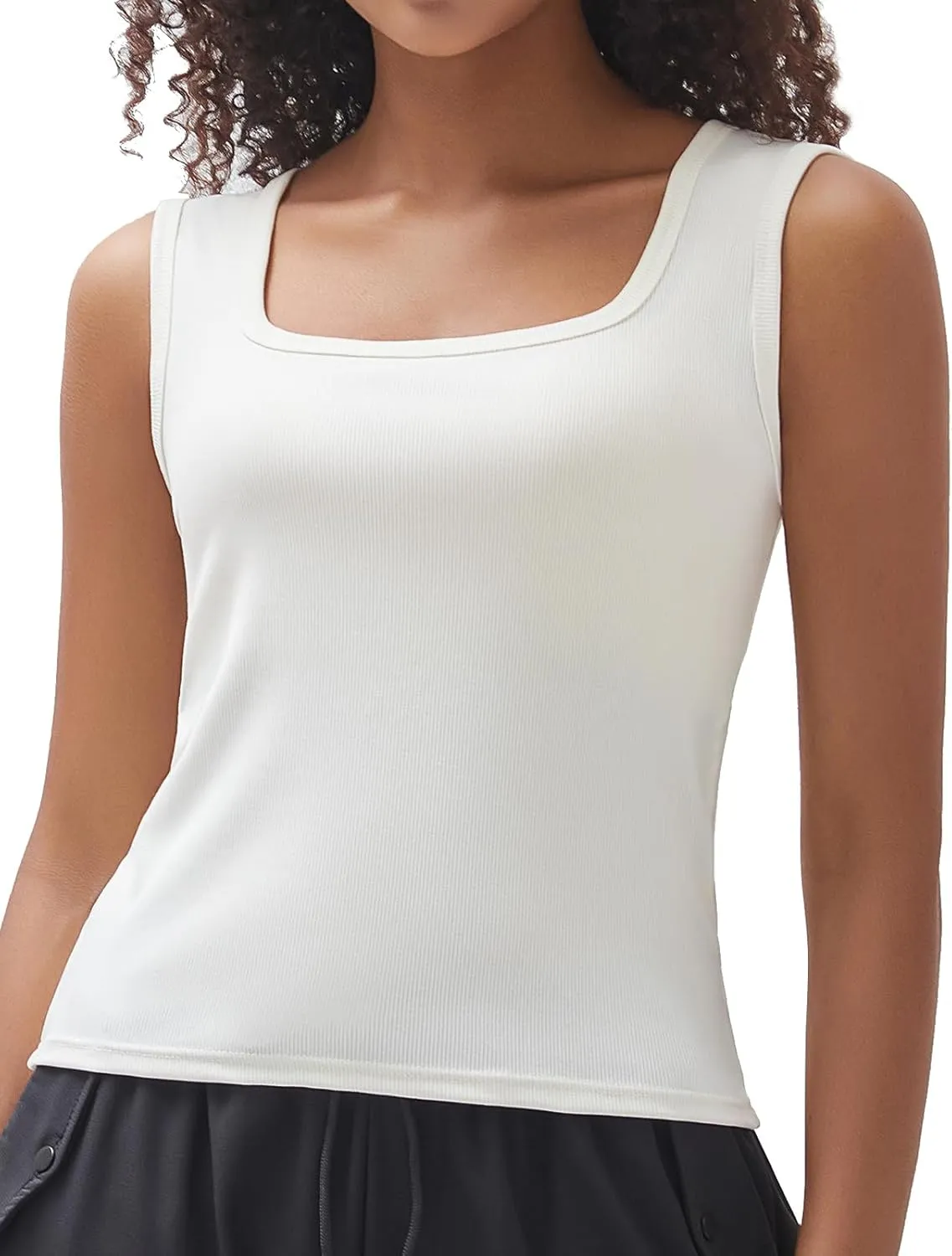 Women's Square Neck Ribbed Tank Tops Sleeveless Shirts Casual Basic Tanks Slim Fitted Workout Tops