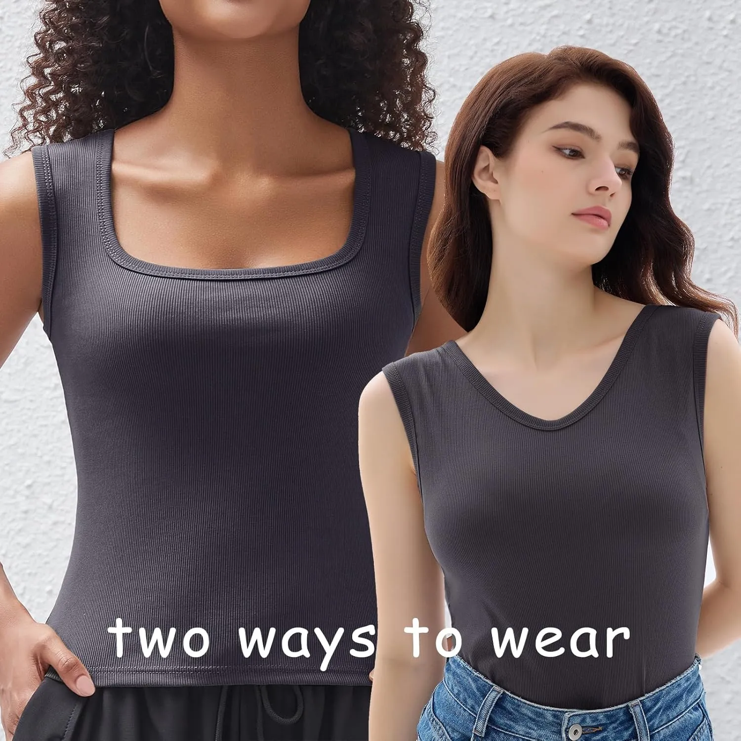 Women's Square Neck Ribbed Tank Tops Sleeveless Shirts Casual Basic Tanks Slim Fitted Workout Tops