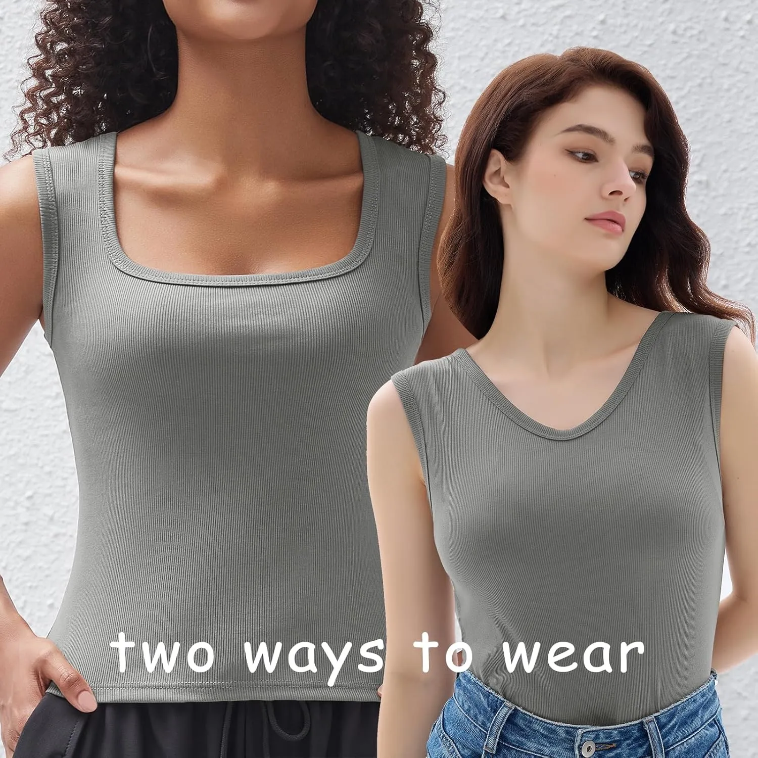 Women's Square Neck Ribbed Tank Tops Sleeveless Shirts Casual Basic Tanks Slim Fitted Workout Tops