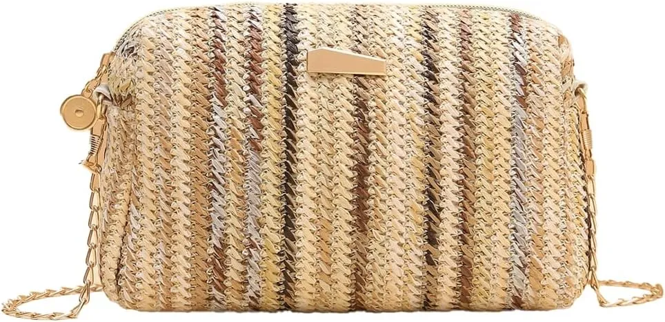 Womens Straw Tote Bag Rainbow Striped Casual Beach Shoulder Bag Summer Vacation Straw Crossbody Bag Purse 2024