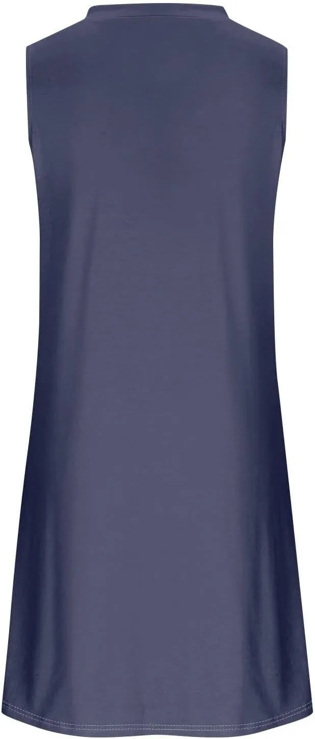 Womens Summer Dresses 2025 Casual Swimsuit Coverup Dress Plain Crewneck Sleeveless Sundresses Beach Loose Tank Dress