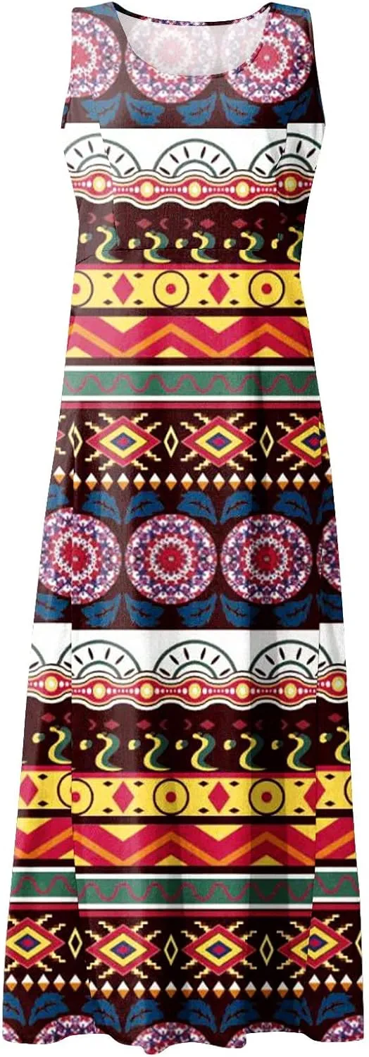 Womens Summer Dresses 2025 Ombre Loose Trendy Casual Vacation Sleeveless Boho Tank Midi Pockets Asymmetrical Sundresses