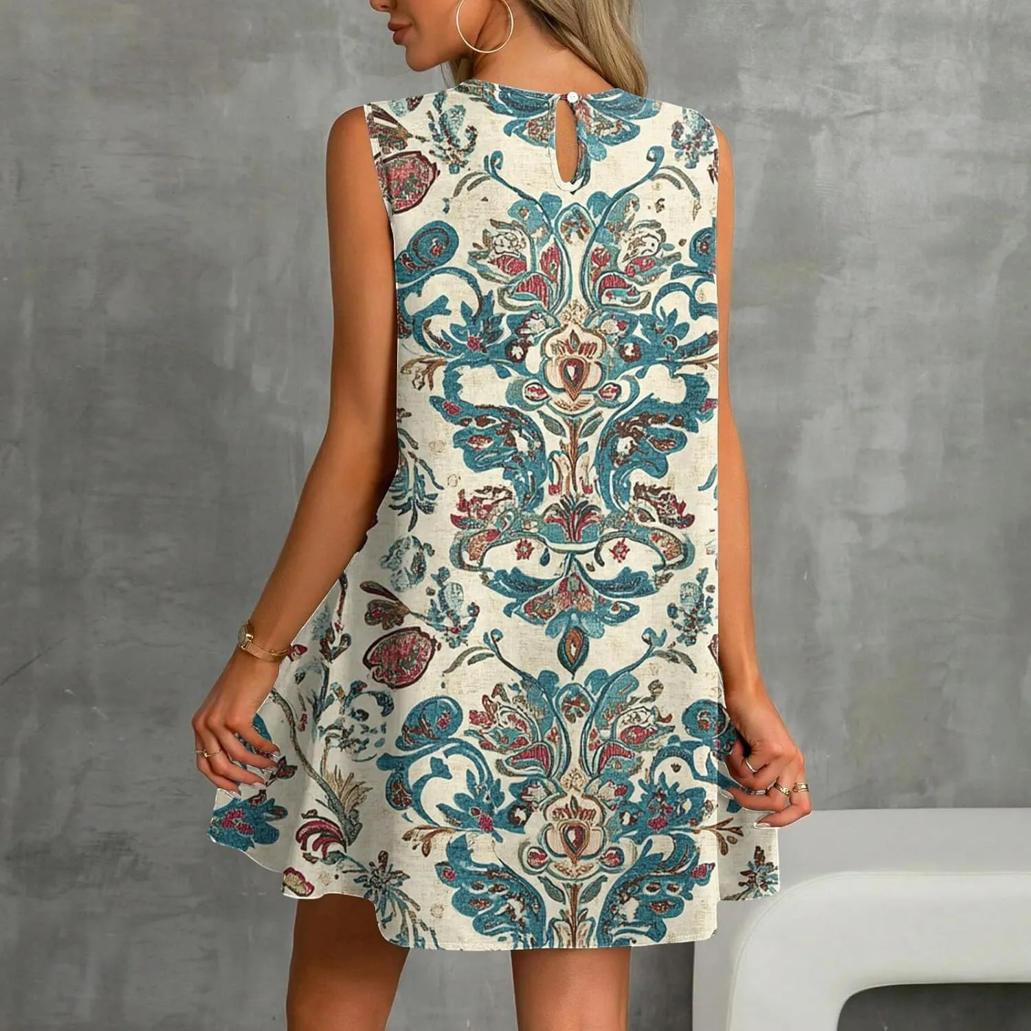 Womens Summer Dresses Casual Sleeveless Mini Dresses Ruffle Hem Crewneck Trendy Work Dress
